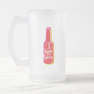 I Run For Beer Fitness Humour Red Bottle Frosted Glass Beer Mug