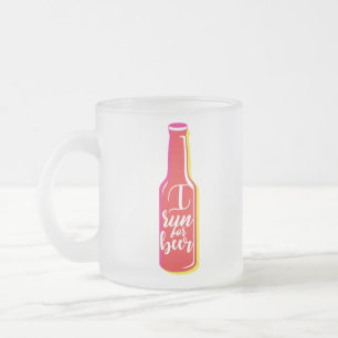 I Run For Beer Fitness Humour Red Bottle Frosted Glass Coffee Mug