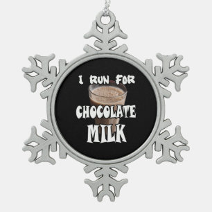 I Run for Chocolate Milk Running Snowflake Pewter Christmas Ornament