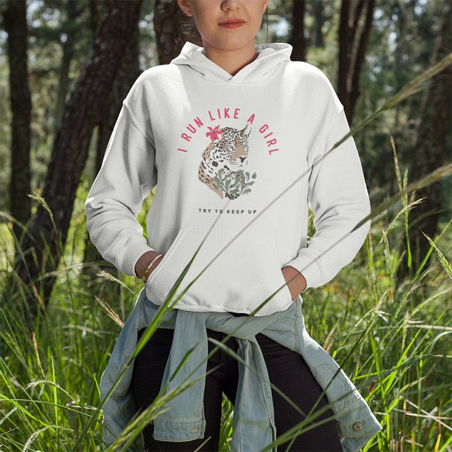 I Run Like A Girl Motivational Red Leopard Graphic Hoodie (Creator Uploaded)