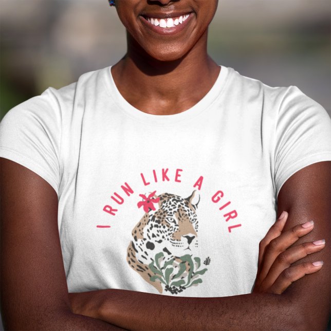 I Run Like A Girl Motivational Red Leopard Graphic T-Shirt (Creator Uploaded)