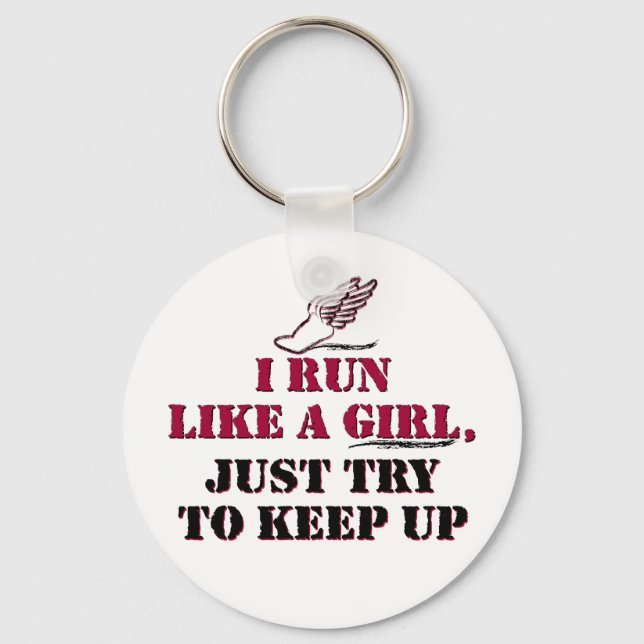 I run like a girl (red) key ring (Front)
