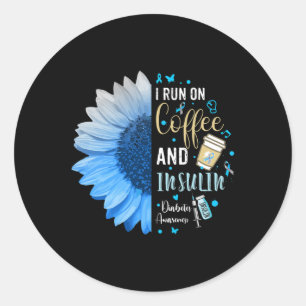 I Run On Coffee And Insulin Gift For Diabetes Awar Classic Round Sticker