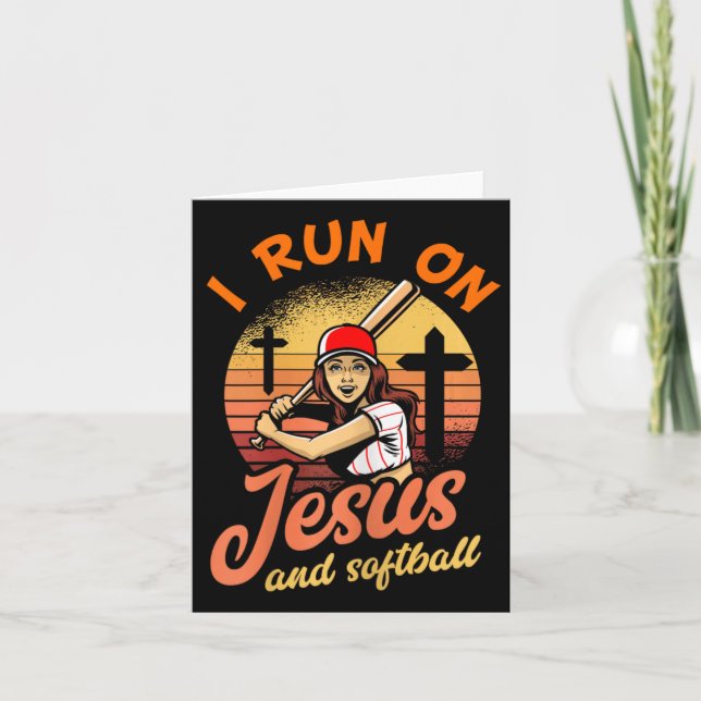 I Run On Jesus And Softball Christian Player Gift  Card (Front)
