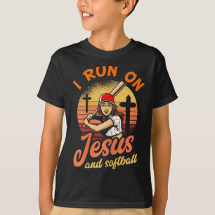 I Run On Jesus And Softball Christian Player Gift T-Shirt