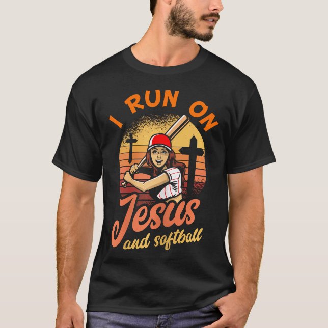I Run On Jesus And Softball Shirt Christian Player (Front)