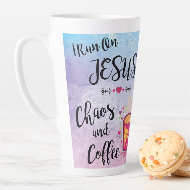 I Run On Jesus, Chaos and Coffee Latte Mug (In Situ)