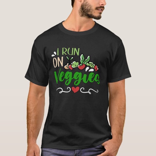 I Run On Veggies Plant Based Lifestyle Meat Free V T-Shirt (Front)
