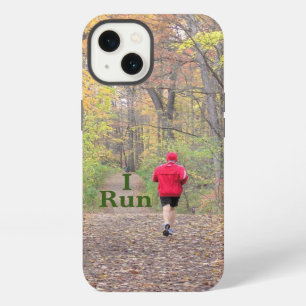 "I RUN" RUNNER WEARING RED JACKET RUNNING IN WOODS iPhone 13 CASE