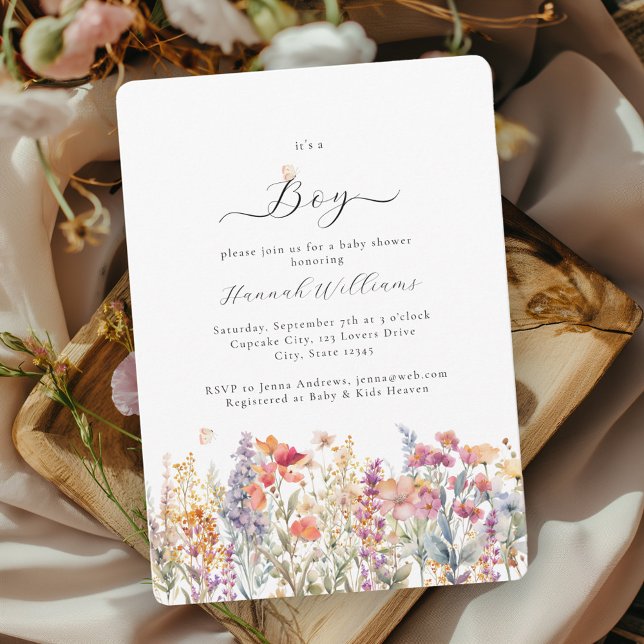 I´s a Boy! Modern, Wildflower, Baby Shower Invitation (Creator Uploaded)