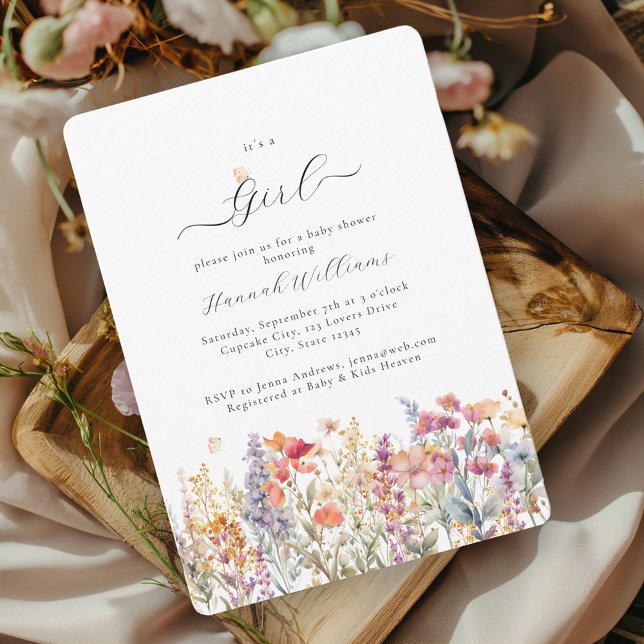 I´s a Girl! Modern, Wildflower, Baby Shower Invitation (Creator Uploaded)