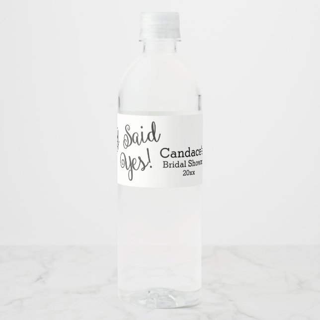 I Said Yes, Modern Bridal Shower Water Bottle Label (Front)