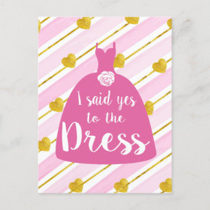 I said yes to this dress bride wedding on pink postcard