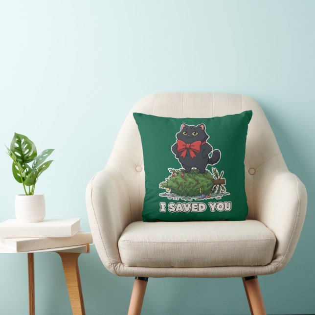  I Saved You" Funny Black Cat Christmas Tree   Cushion (Chair)