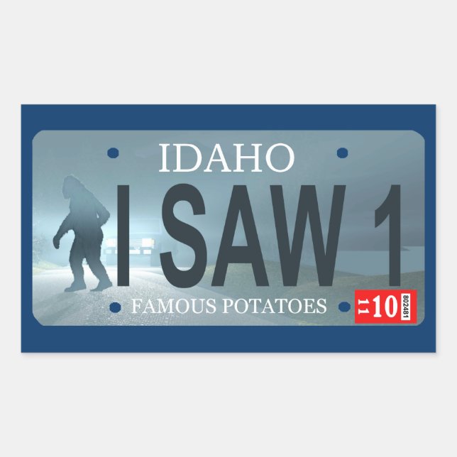 "I Saw 1" Sasquatch License Plate Rectangular Sticker (Front)