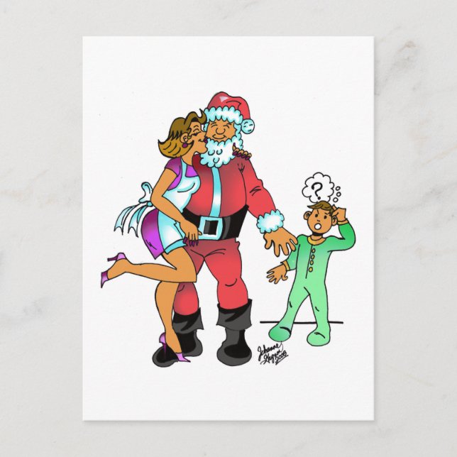 I saw mummy kiss the santa claus holiday postcard (Front)