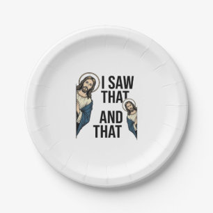 I Saw That Funny Jesus Peeking Vintage Shirt Desig Paper Plate