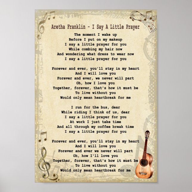 I Say A Little Prayer Song Lyric Wall Art Print (Front)