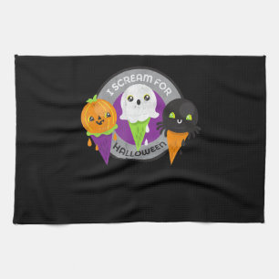 I Scream for Halloween Pumpkin Spider Ghost Tea Towel