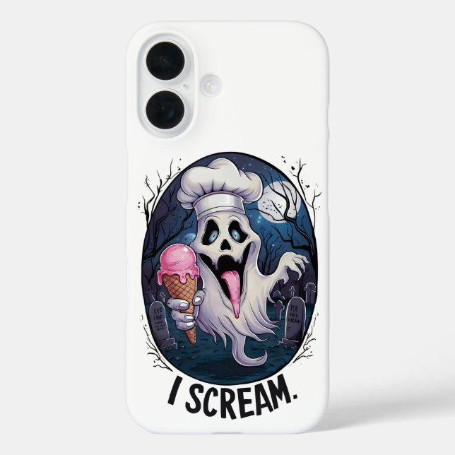 "I Scream" Funny Ghost Chef Halloween Ice Cream St Case-Mate iPhone Case (Back)
