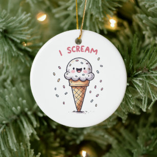 I Scream Ice Cream Cone with Sprinkles Ceramic Tree Decoration