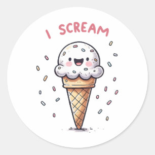 I Scream Ice Cream Cone with Sprinkles Classic Round Sticker