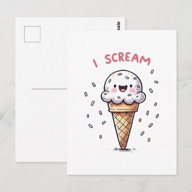 I Scream Ice Cream Cone with Sprinkles Postcard (Front/Back)
