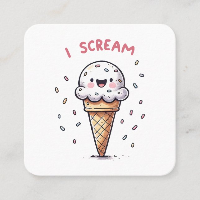 I Scream Ice Cream Cone with Sprinkles Square Business Card (Front)