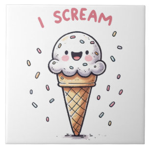 I Scream Ice Cream Cone with Sprinkles Tile