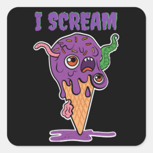 I Scream Ice Cream Funny Halloween Kids Kawaii Square Sticker