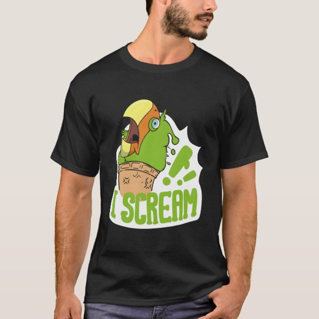 I Scream Ice Cream Parrot Screaming For Cockatiels T-Shirt (Front)