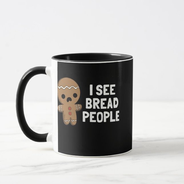 I See Bread People Funny Christmas Gingerbread Mug (Left)