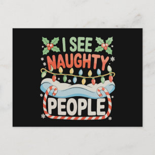 I See Naughty People Holly Christmas Lights Xmas Holiday Postcard