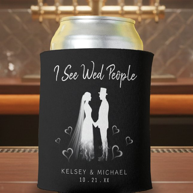 I See Wed People Gothic Ghost Halloween Wedding Can Cooler (Creator Uploaded)