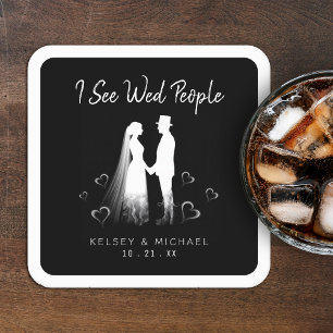 I See Wed People Gothic Ghost Halloween Wedding Square Paper Coaster