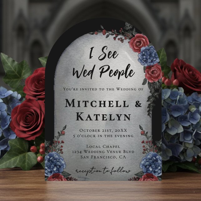 I See Wed People Headstone Floral Gothic Wedding Invitation (Creator Uploaded)