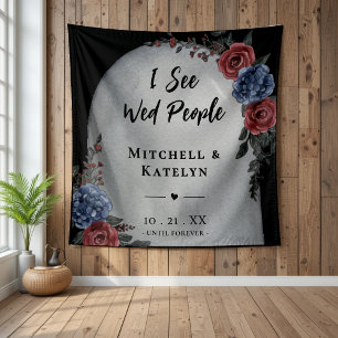 I See Wed People Headstone Floral Gothic Wedding Tapestry