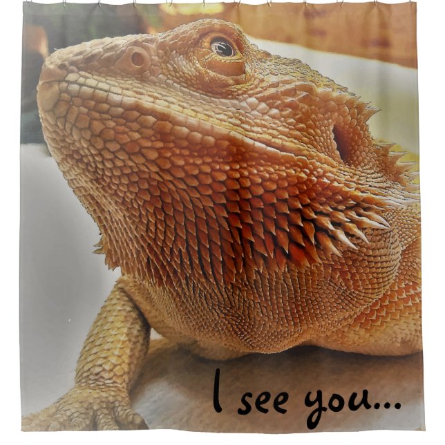I see you Funny Orange Bearded Dragon Picture Shower Curtain (Front)