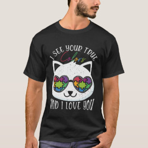 I See Your True Colors Autism Awareness Puzzle Cat T-Shirt