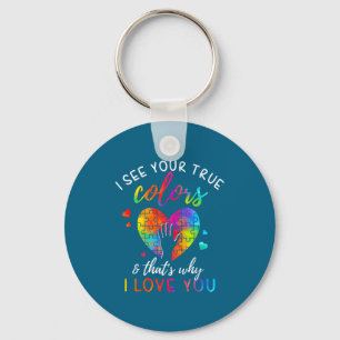 I see your true colors, puzzle world autism awaren key ring
