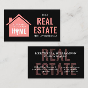 I SELL REAL ESTATE Black Pink Realtor Business Card