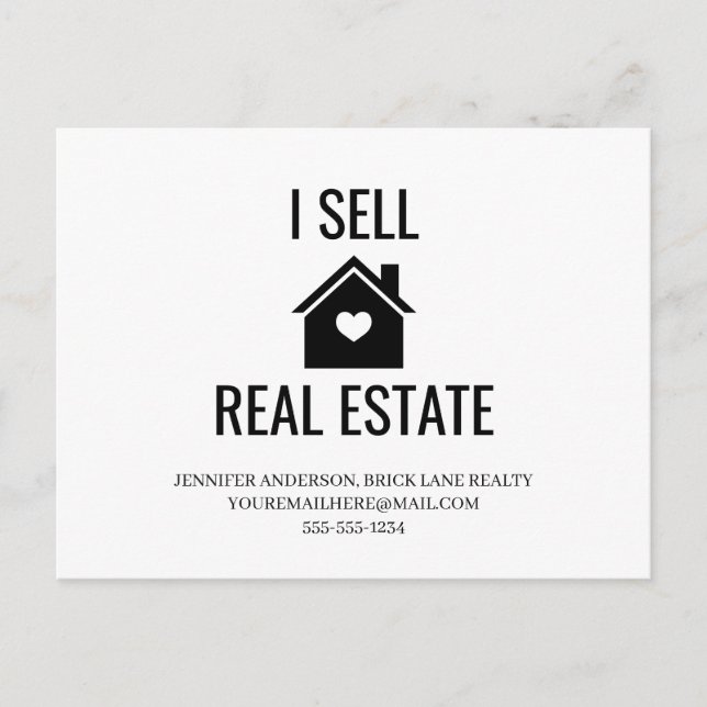 I Sell Real Estate House Heart Marketing Realty  Postcard (Front)