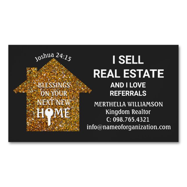 I Sell Real Estate Love Referrals Glitter Realtor  Magnetic Business Card (Front)