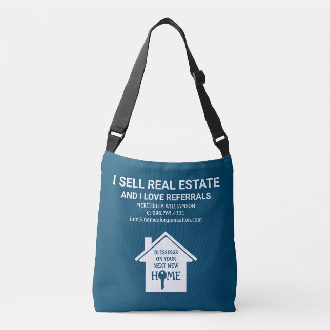 I Sell Real Estate Love Referrals TEAL Realtor Crossbody Bag (Front)