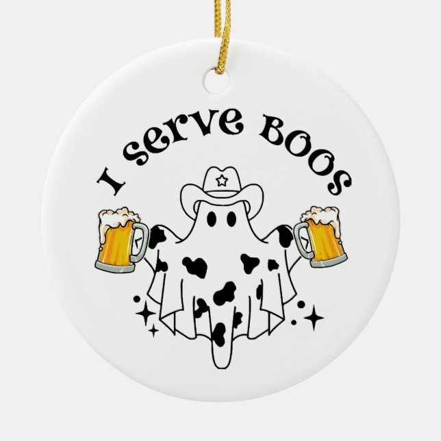 I serve Boos! Bartender spooky Ceramic Tree Decoration (Front)