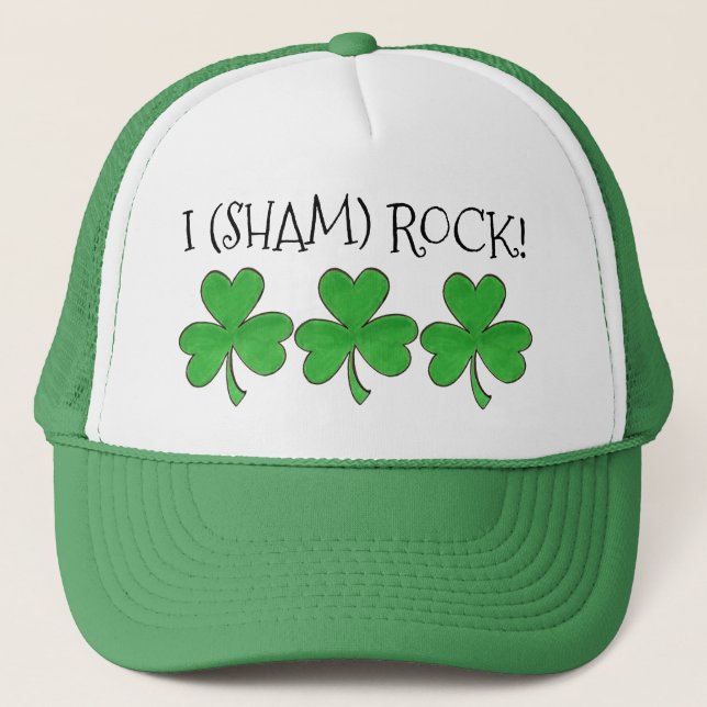 I (Sham) Rock Lucky Irish Green Shamrock Clover Trucker Hat (Front)