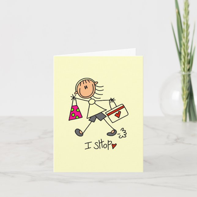 I Shop Stick Figure Girl Card (Front)