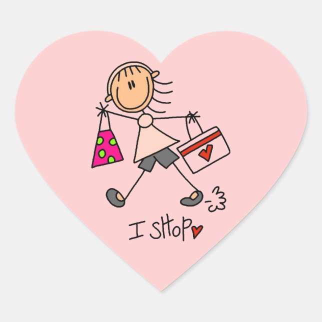 I Shop Stick Figure Girl Heart Sticker (Front)