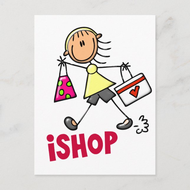 I SHOP Stick Figure T-Shirts & Gifts Postcard (Front)