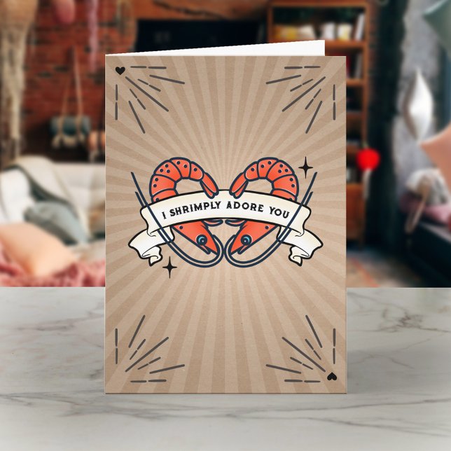 I Shrimply Adore You Shrimp Tattoo Valentine Card (Creator Uploaded)